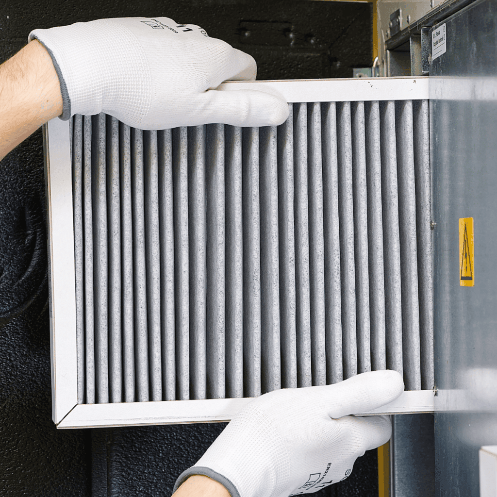 Technician performing routine HVAC maintenance